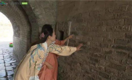 汉服小姐姐墙边,墙边小姐姐演绎古典风情